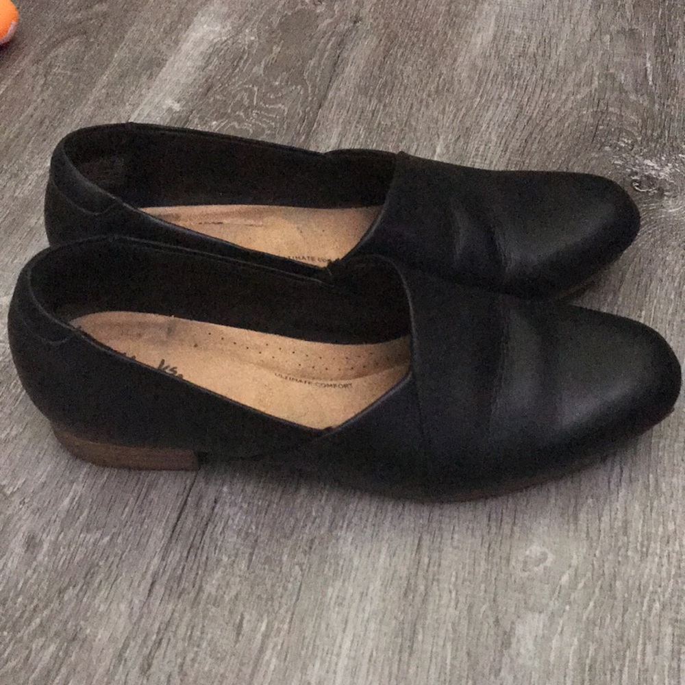 Clarks Womens Juliet Palm loafers in black leather 9.5